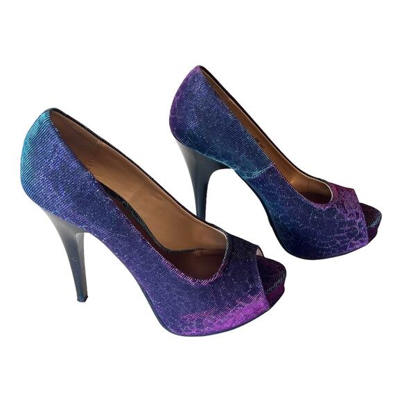 Chinese Laundry Platform Pumps Hot Spots Shoes Women Sz 6 Peep Toe Blue Purple - Picture 1 of 14